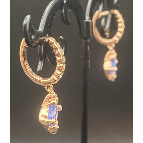 Ring Bomb Party Hoop Earrings Lab Sapphire CZ Dangle Rose Gold Plated Glamour - Picture 6 of 7